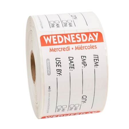 National Checking 2X3 Trilingual Item-Date-Use By Wednesday Red, PK500 RIDU2303R